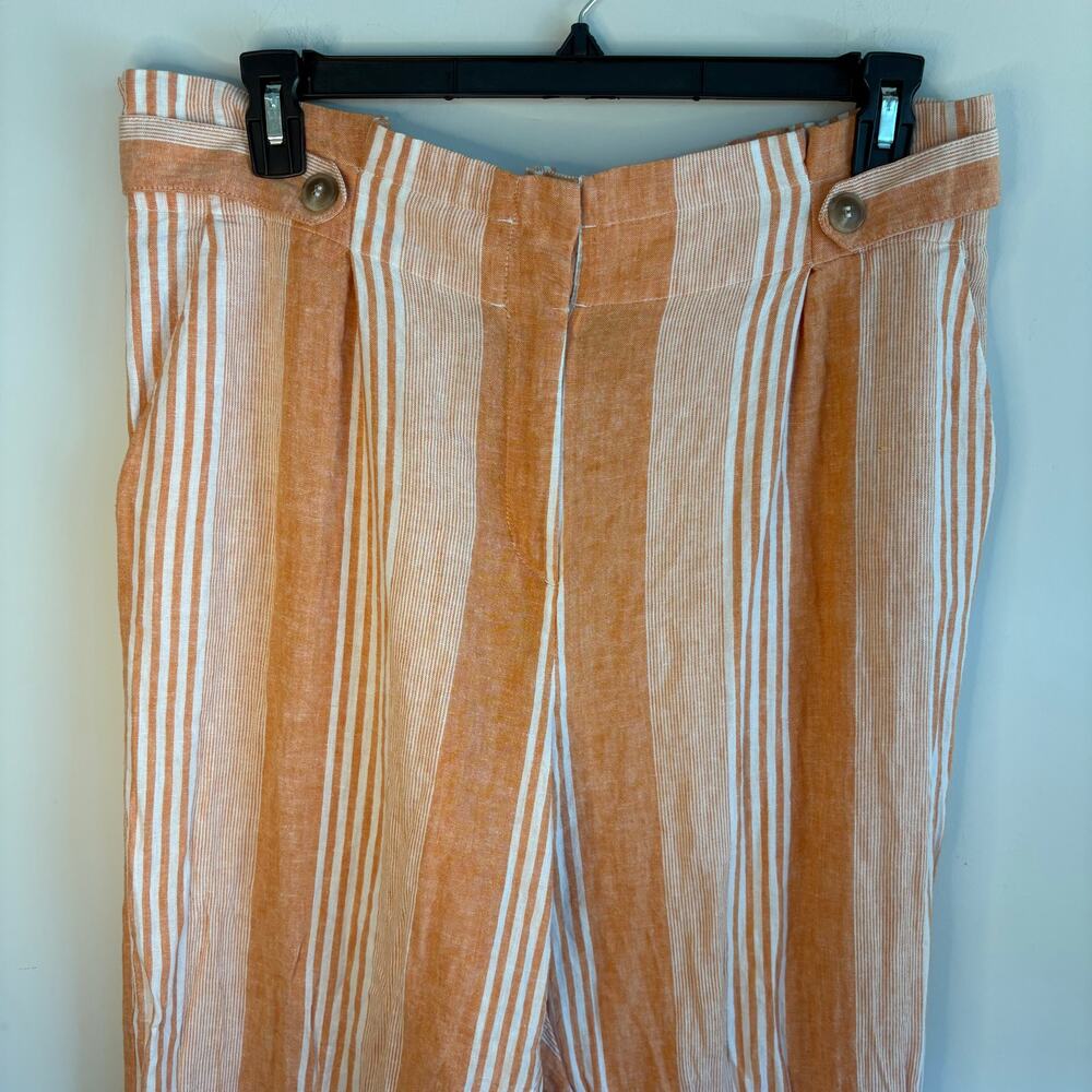 NY & Co Orange White Linen Blend Wide Leg Pants XL Coastal